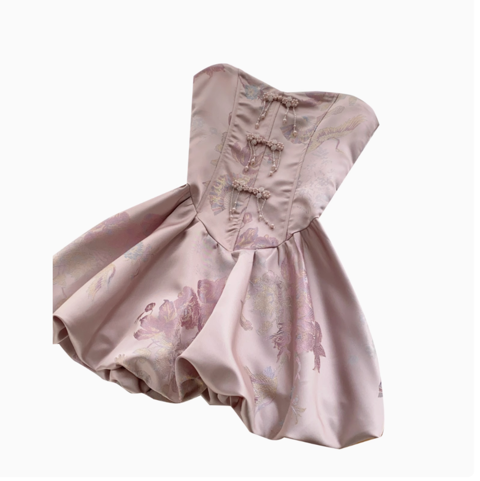 High-end Beaded Floral Jacquard Dress