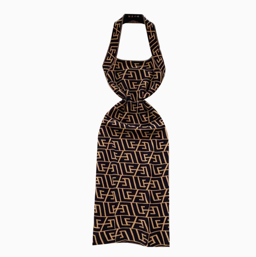 Backless Geometric Printed Halter Dress