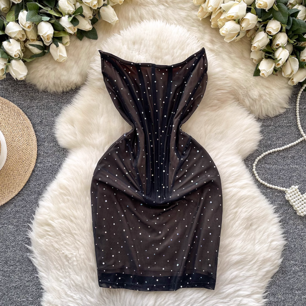 Off-shoulder Beaded Slim Black Dress