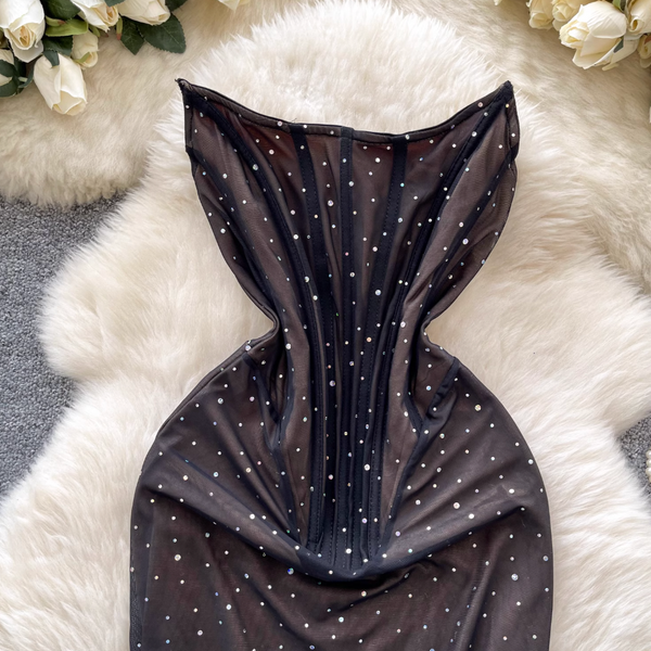 Off-shoulder Beaded Slim Black Dress