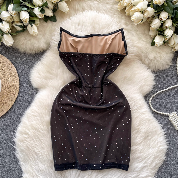 Off-shoulder Beaded Slim Black Dress