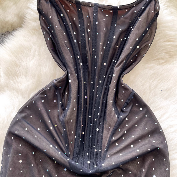 Off-shoulder Beaded Slim Black Dress