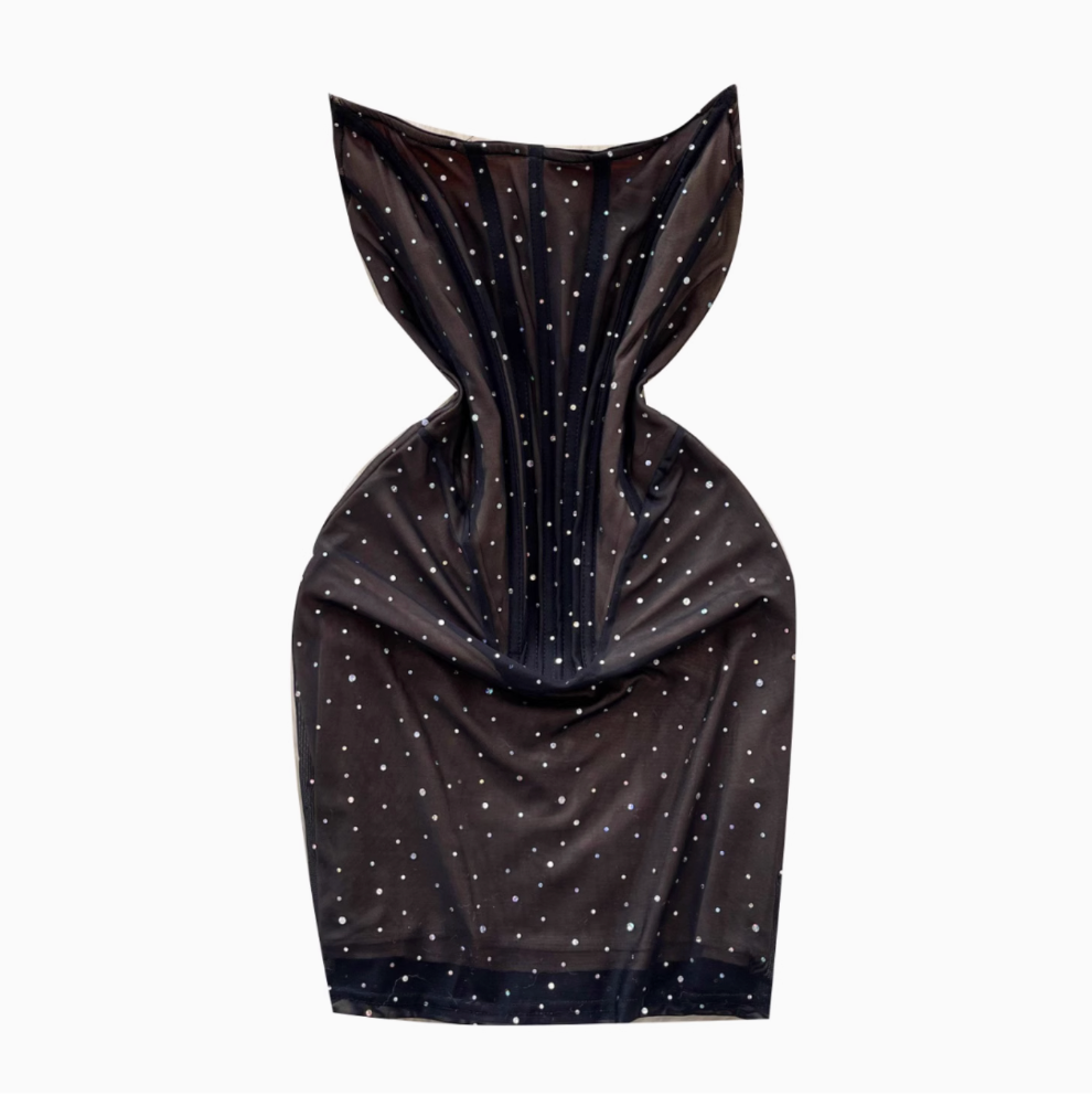 Off-shoulder Beaded Slim Black Dress