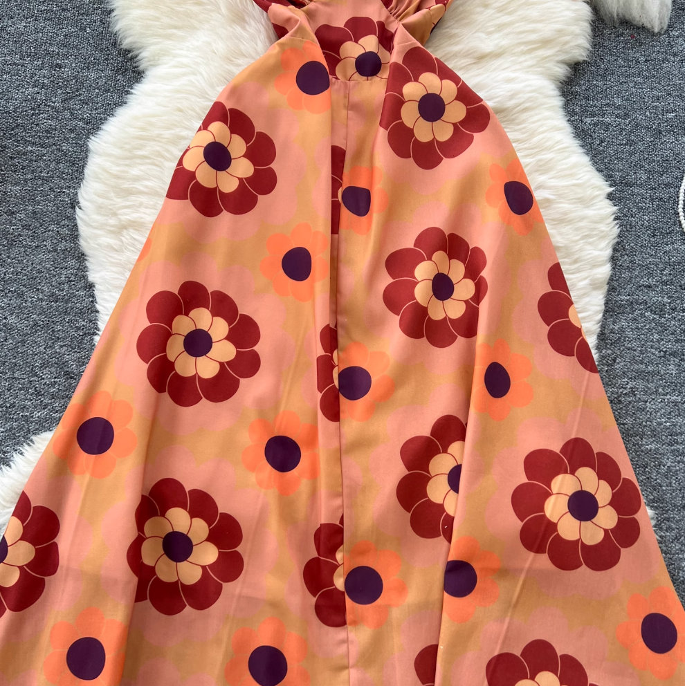 Bohemian Style Printed Backless Slip Dress
