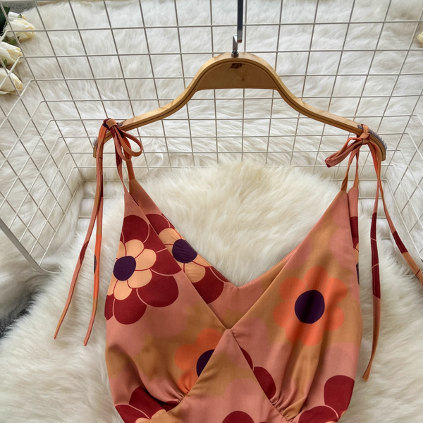 Bohemian Style Printed Backless Slip Dress