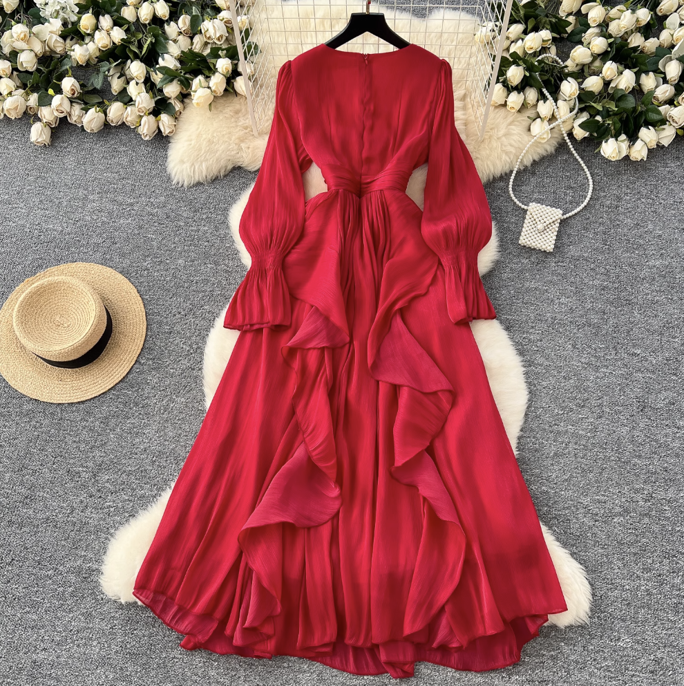 V-neck Rhinestone Studded Courtly Dress