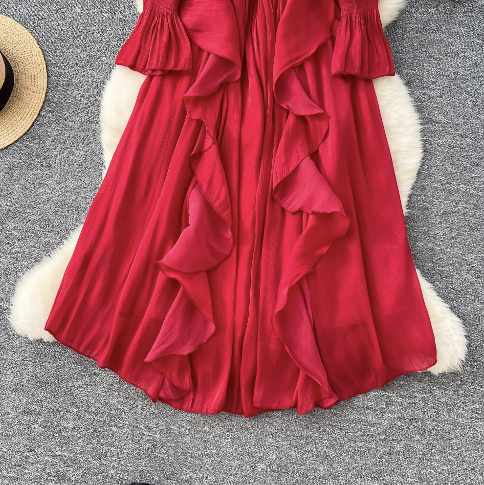V-neck Rhinestone Studded Courtly Dress