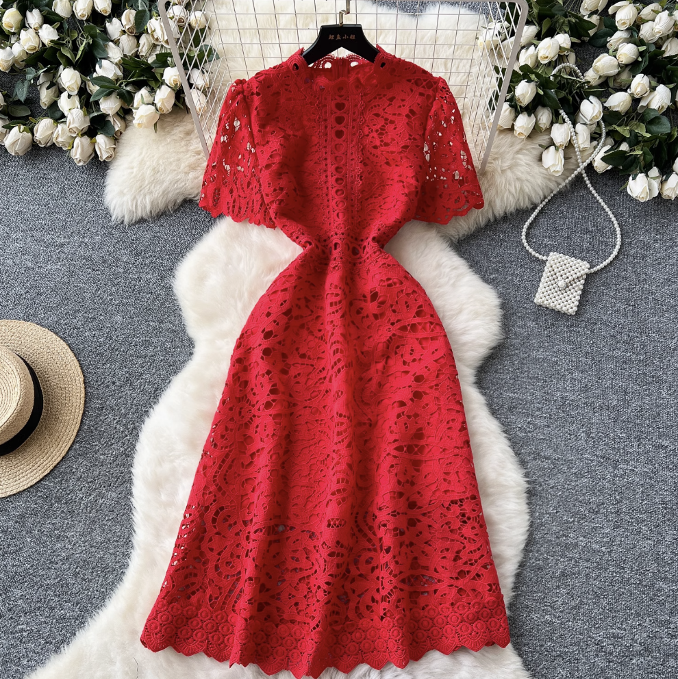 High-end Hollowed Crochet Lace Dress