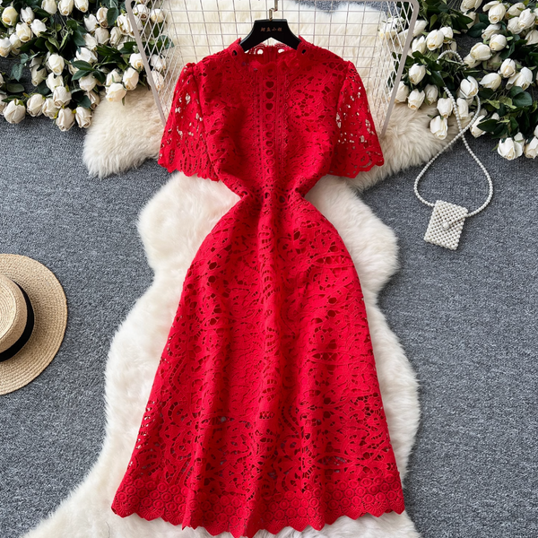 High-end Hollowed Crochet Lace Dress
