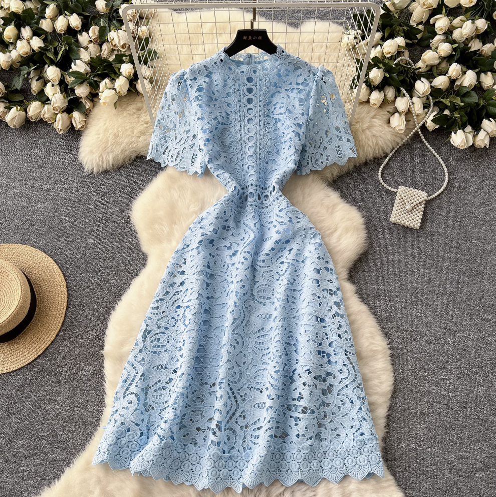 High-end Hollowed Crochet Lace Dress