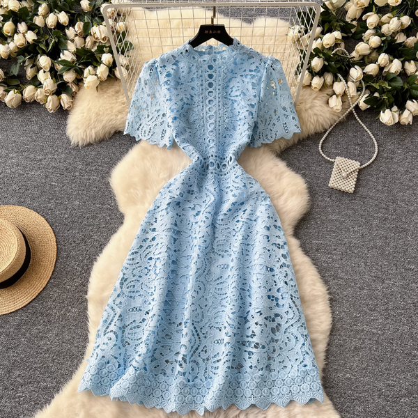 High-end Hollowed Crochet Lace Dress