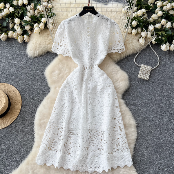 High-end Hollowed Crochet Lace Dress