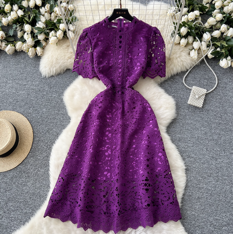 High-end Hollowed Crochet Lace Dress