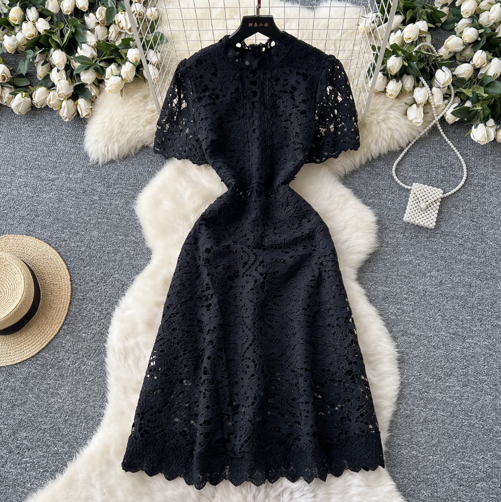 High-end Hollowed Crochet Lace Dress