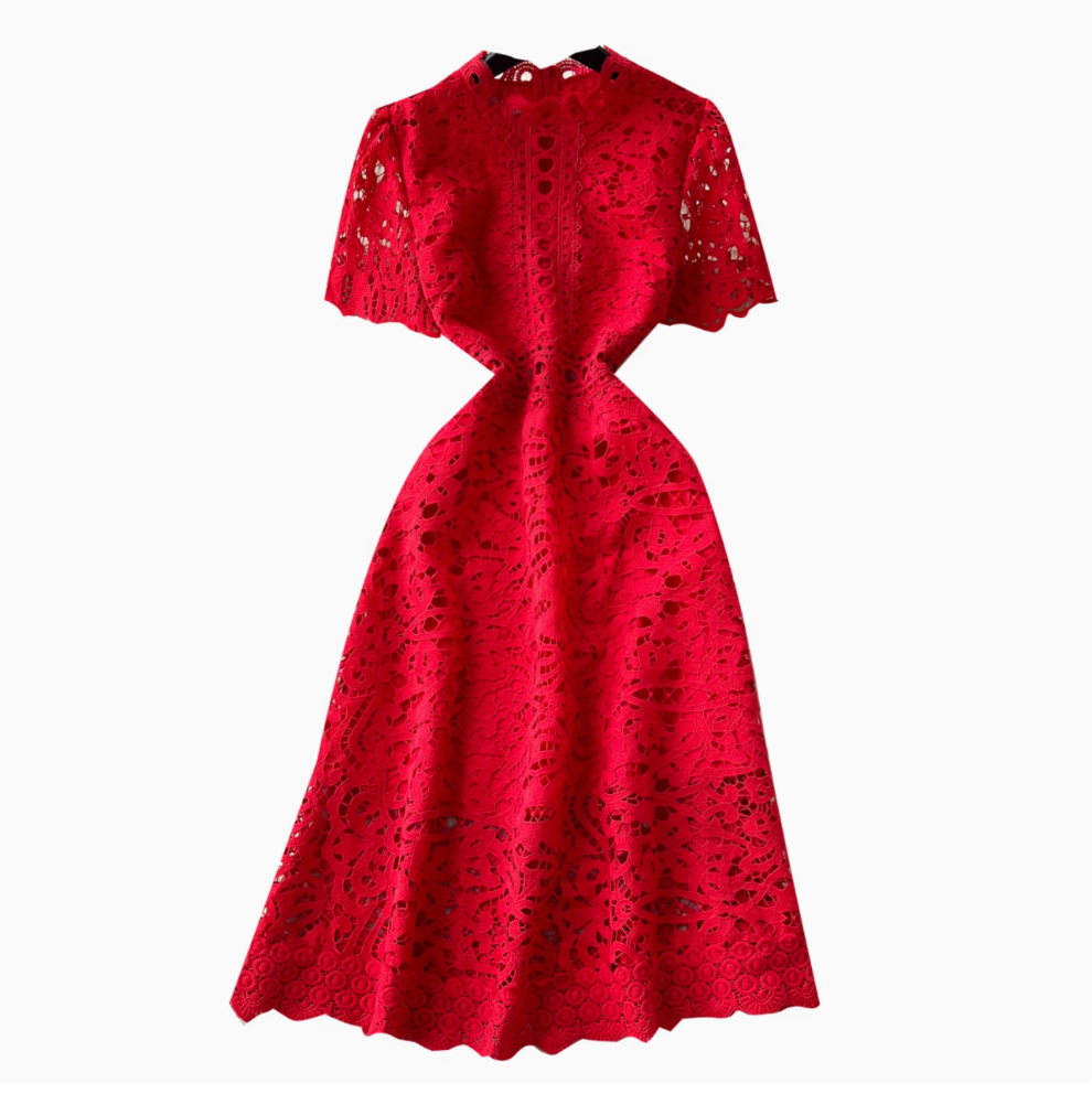 High-end Hollowed Crochet Lace Dress