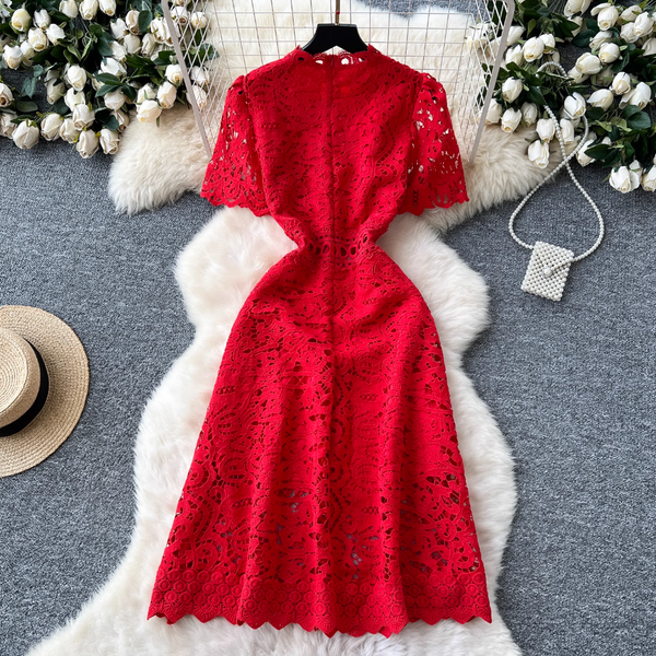 High-end Hollowed Crochet Lace Dress