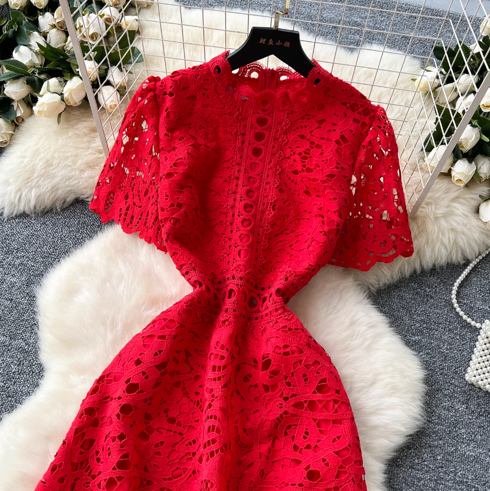 High-end Hollowed Crochet Lace Dress