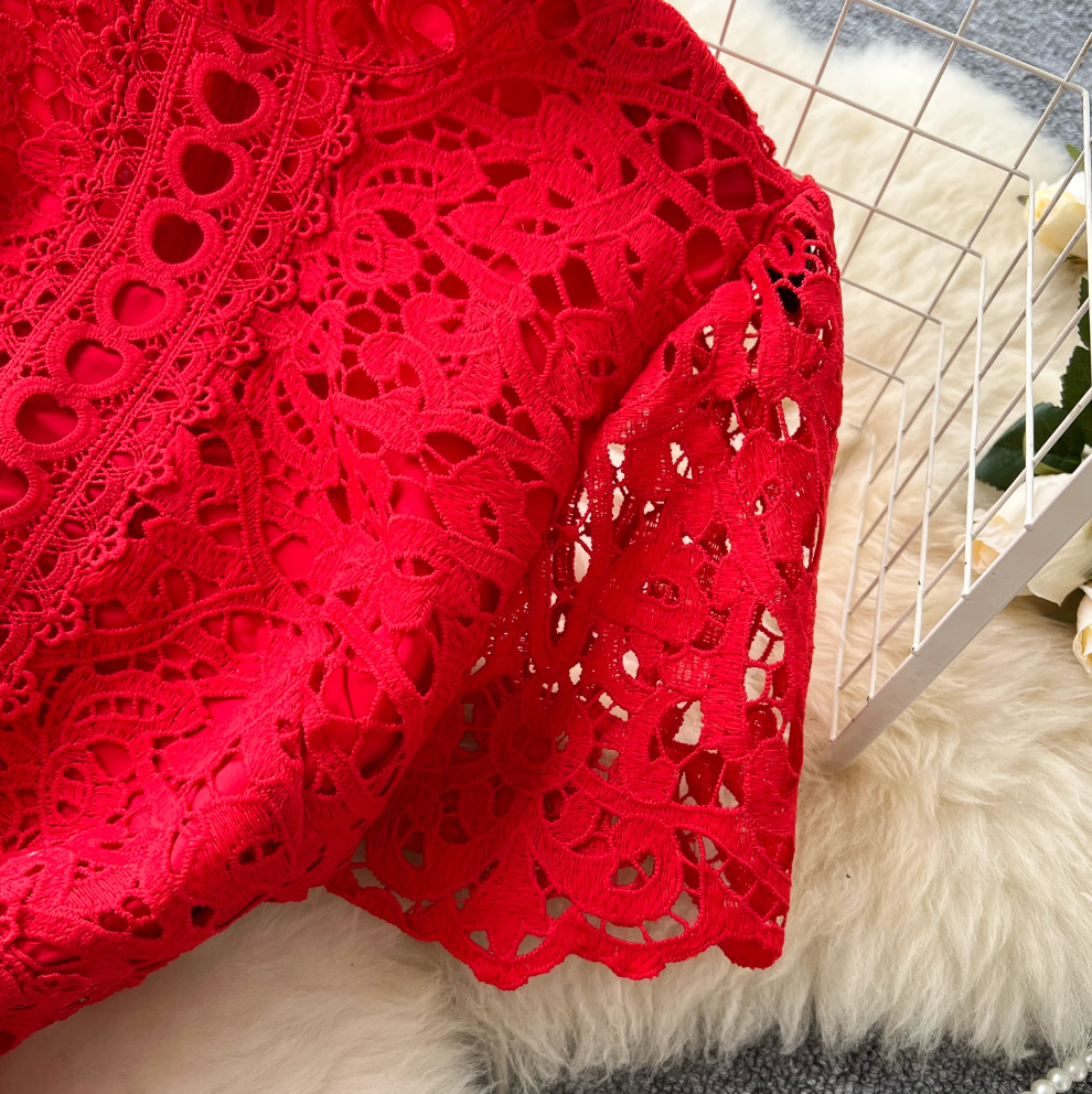High-end Hollowed Crochet Lace Dress