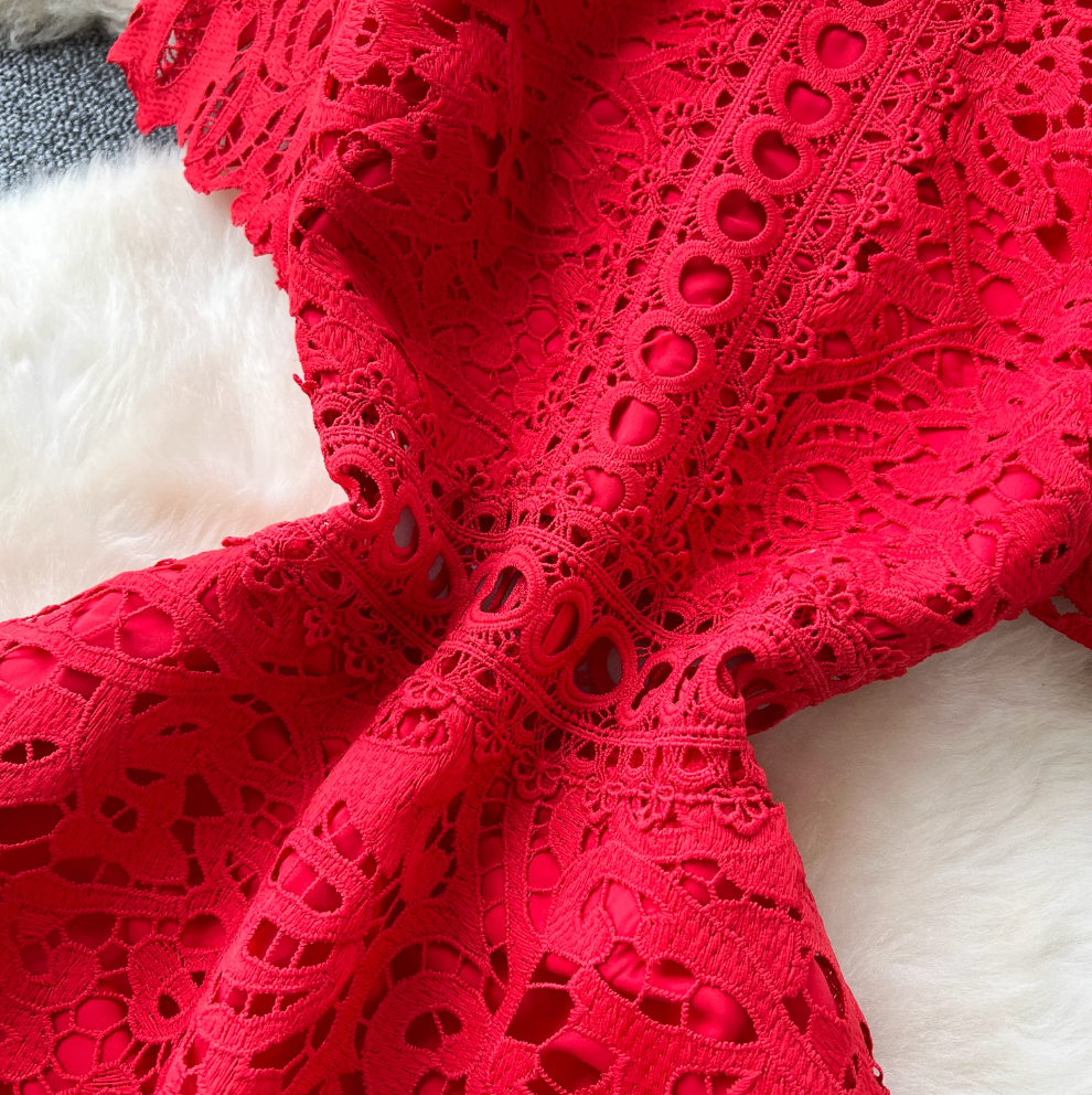 High-end Hollowed Crochet Lace Dress