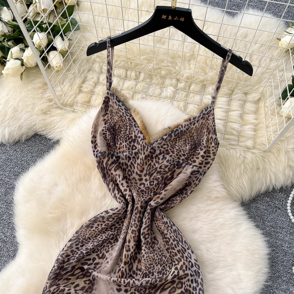 V-neck Leopard Printed Slip Dress