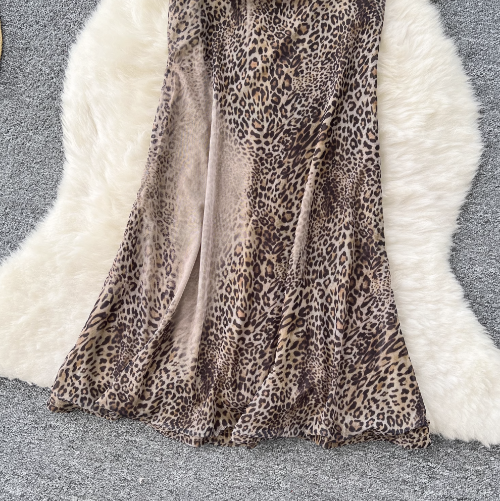 V-neck Leopard Printed Slip Dress