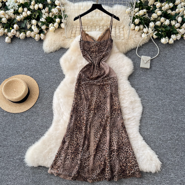 V-neck Leopard Printed Slip Dress