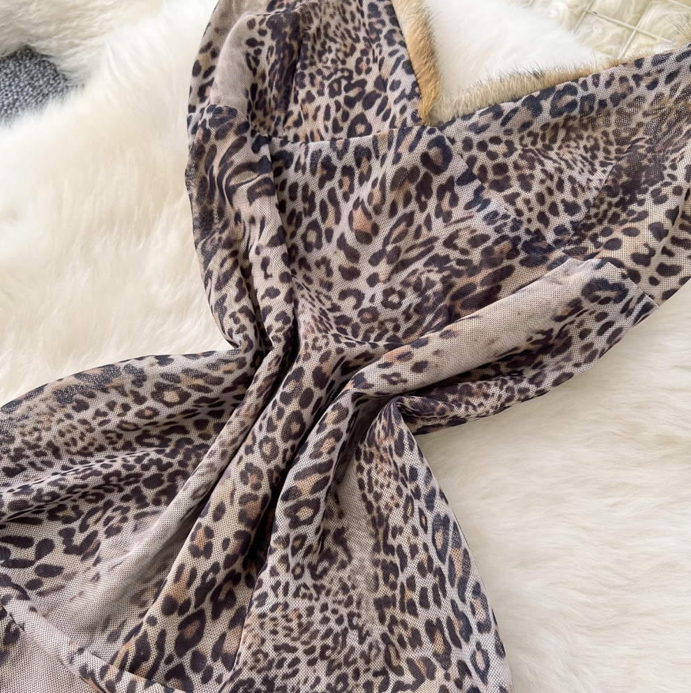 V-neck Leopard Printed Slip Dress