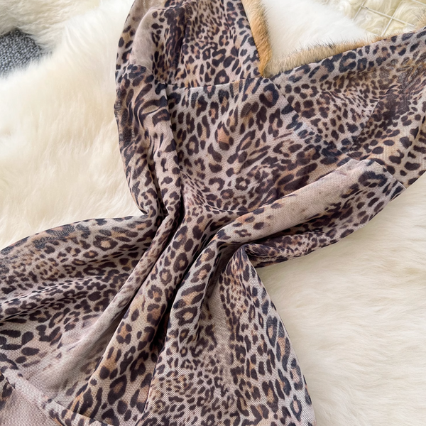 V-neck Leopard Printed Slip Dress