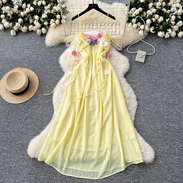 Fairy 3D Colorful Floral Slip Chiffon Dress