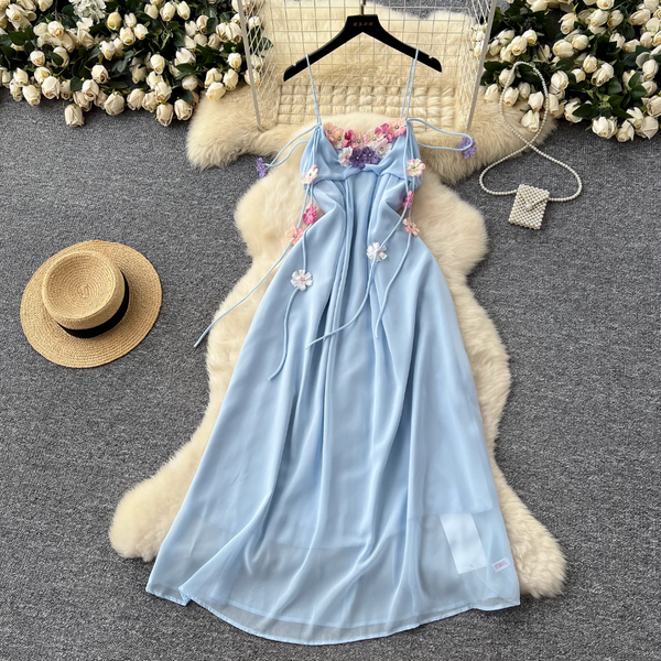 Fairy 3D Colorful Floral Slip Chiffon Dress
