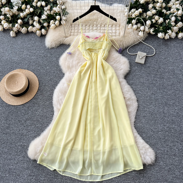 Fairy 3D Colorful Floral Slip Chiffon Dress