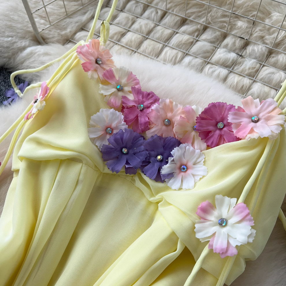 Fairy 3D Colorful Floral Slip Chiffon Dress
