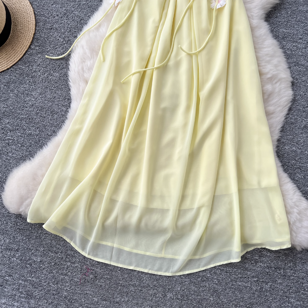 Fairy 3D Colorful Floral Slip Chiffon Dress