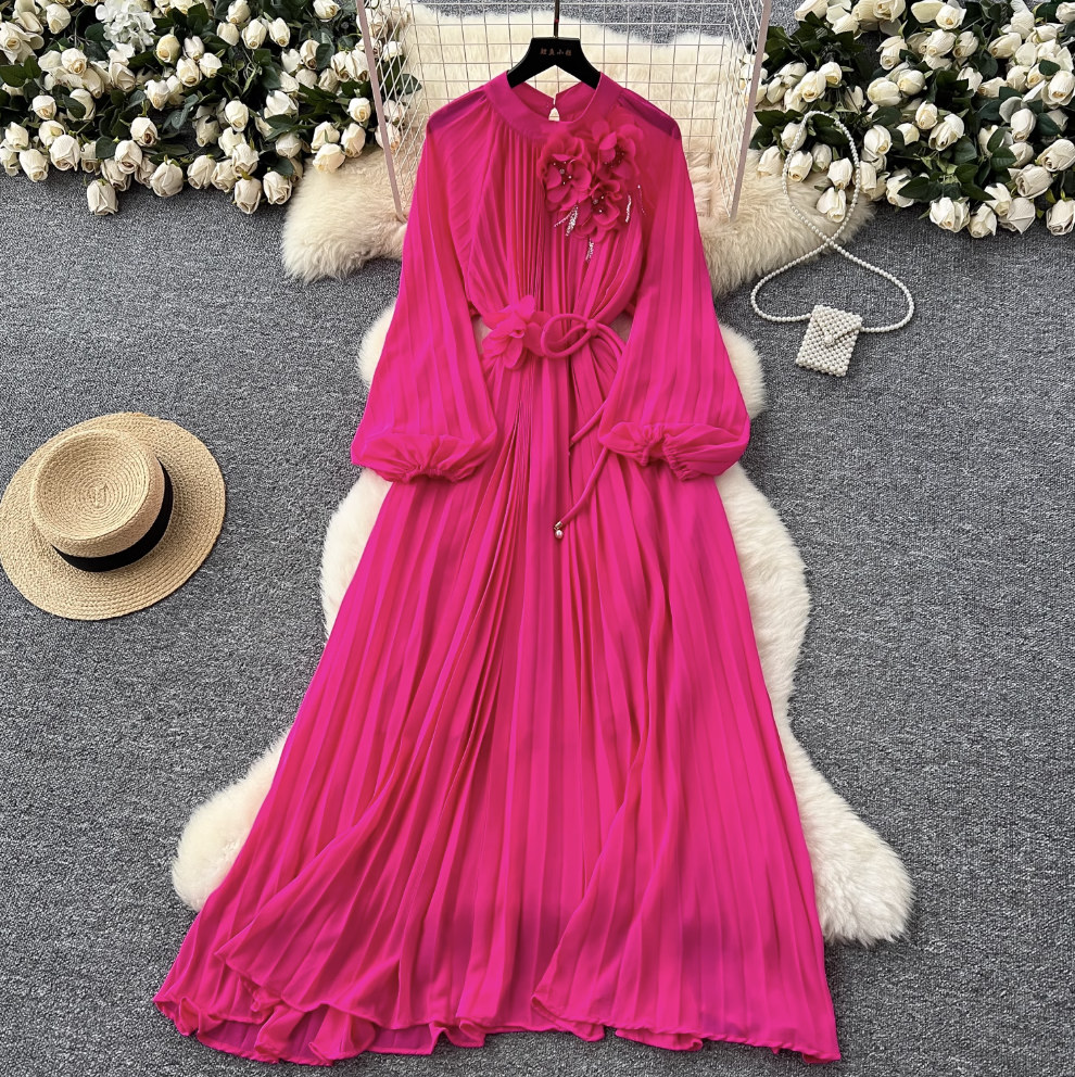 French Style Beaded Floral Draped Dress