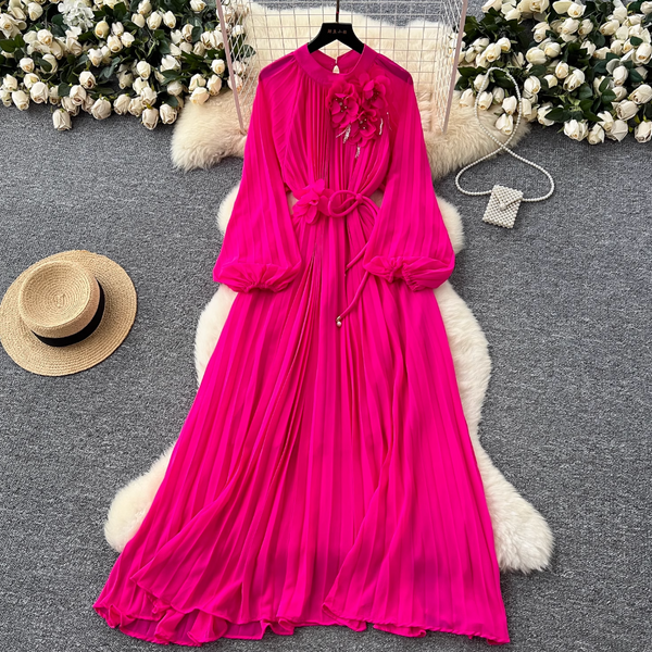 French Style Beaded Floral Draped Dress