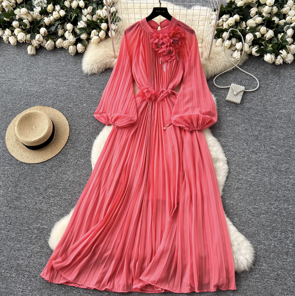 French Style Beaded Floral Draped Dress