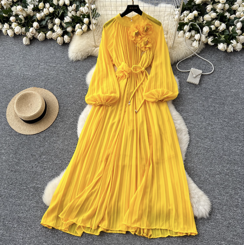 French Style Beaded Floral Draped Dress