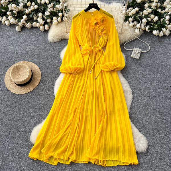 French Style Beaded Floral Draped Dress