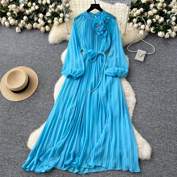 French Style Beaded Floral Draped Dress