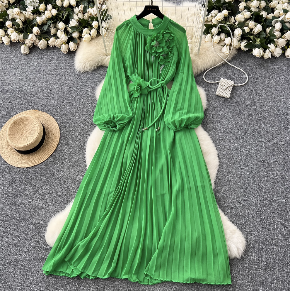 French Style Beaded Floral Draped Dress