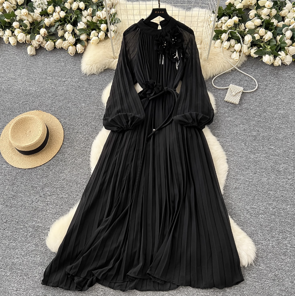 French Style Beaded Floral Draped Dress