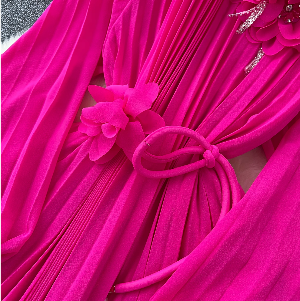 French Style Beaded Floral Draped Dress