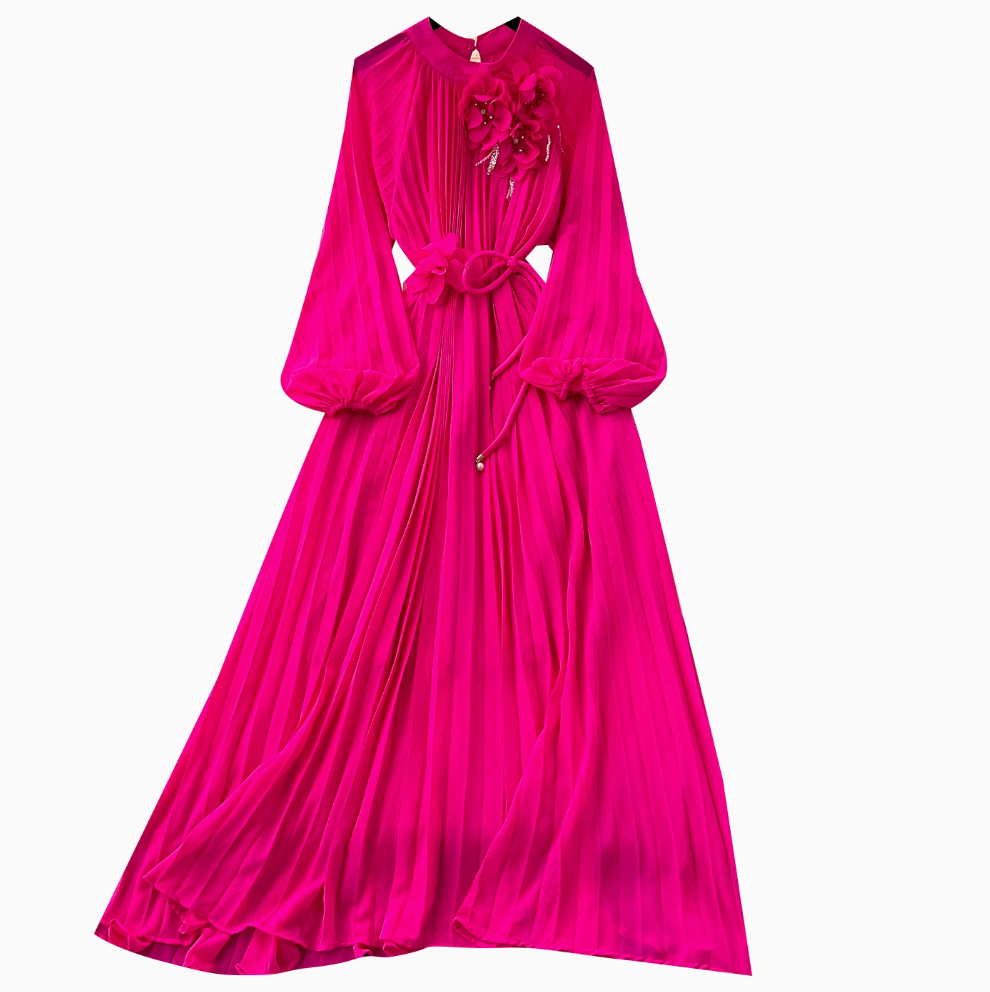 French Style Beaded Floral Draped Dress