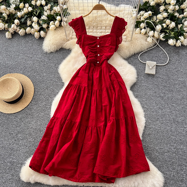 French Style Hollowed Embroidery Dress