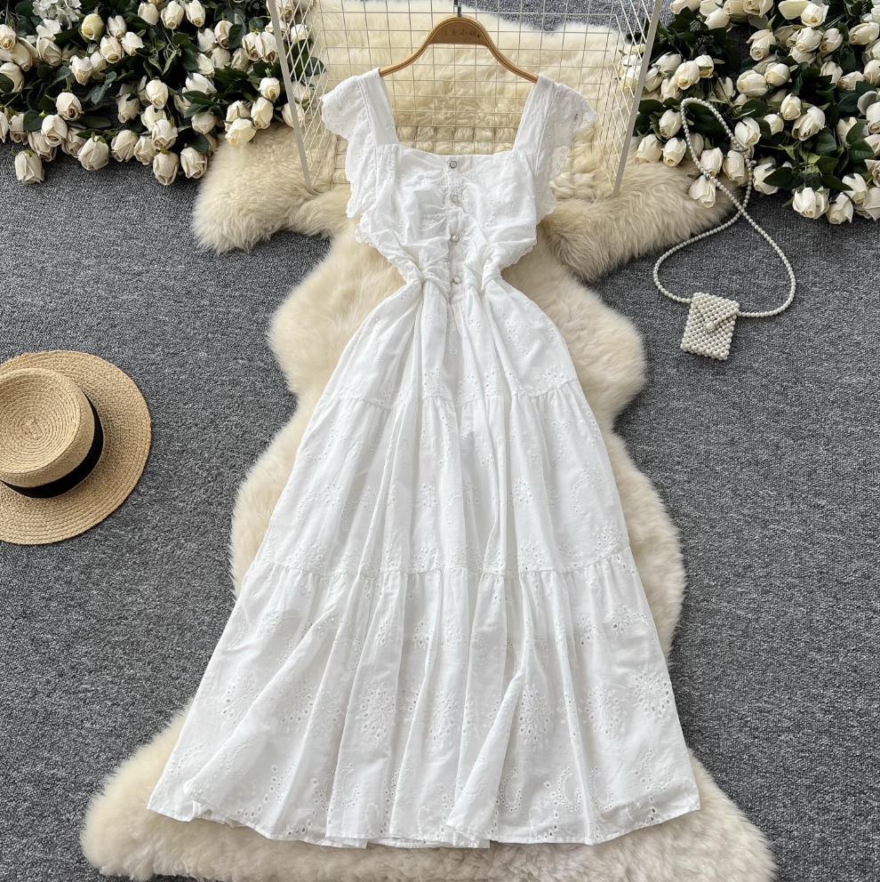French Style Hollowed Embroidery Dress