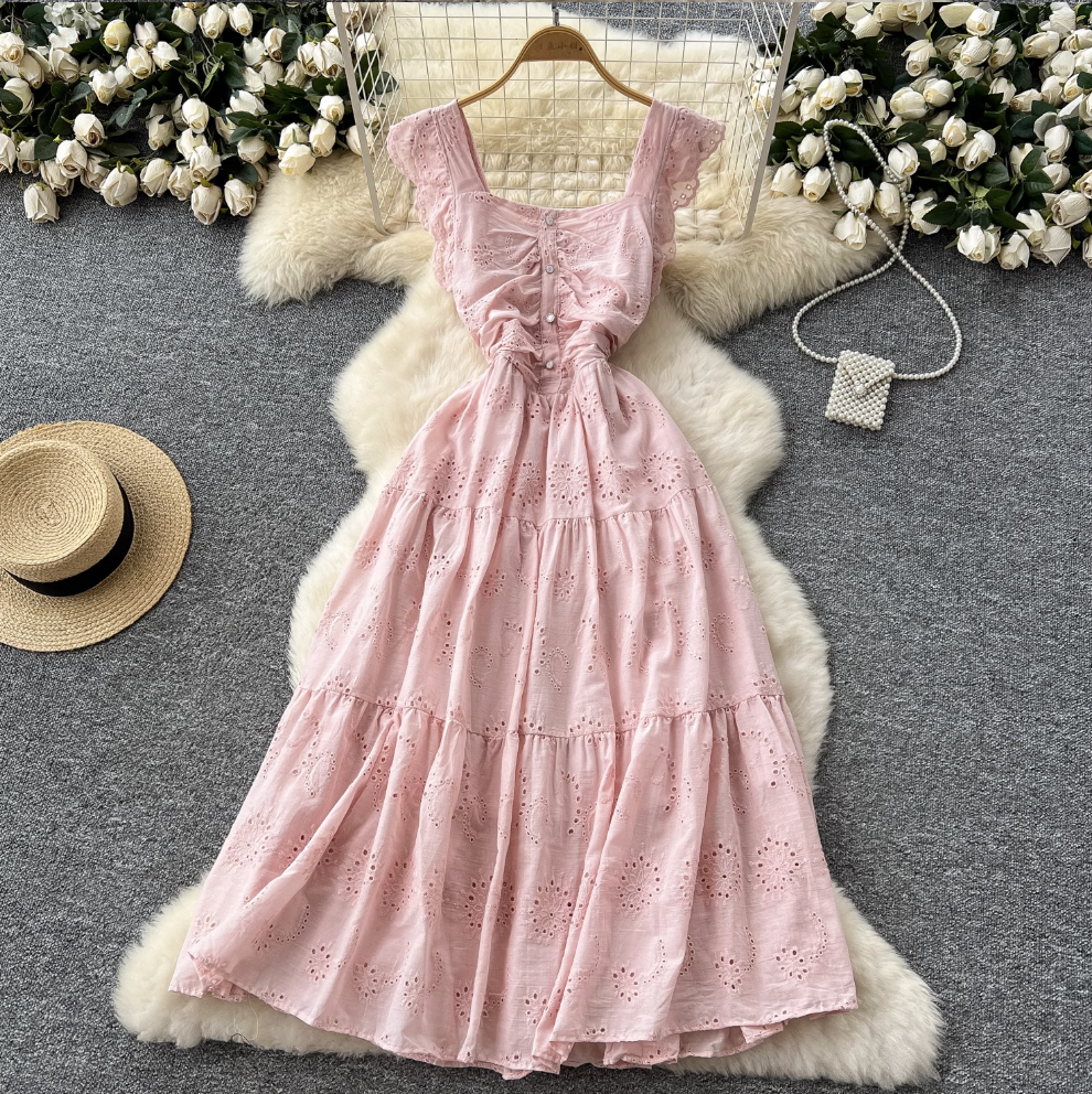 French Style Hollowed Embroidery Dress