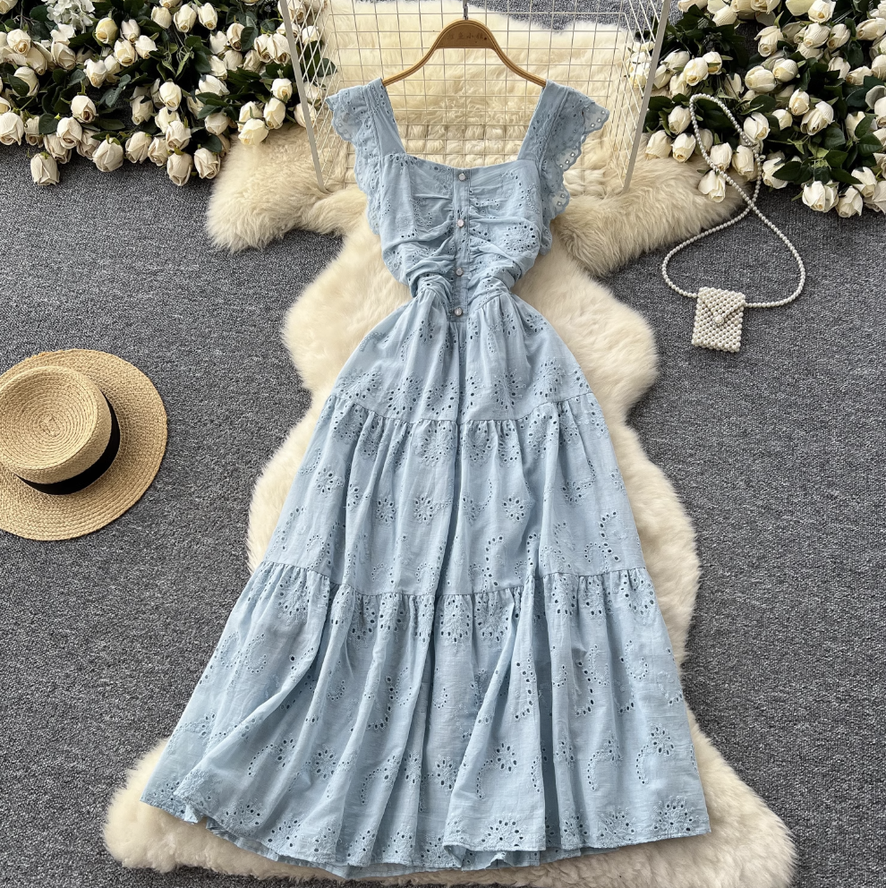 French Style Hollowed Embroidery Dress