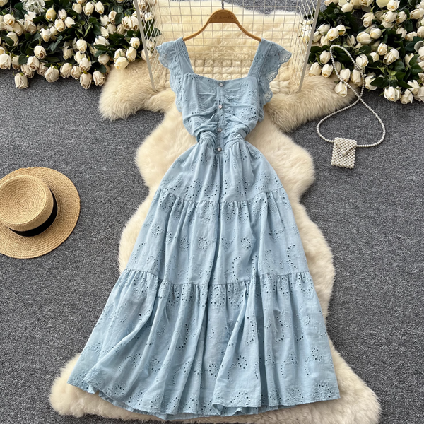 French Style Hollowed Embroidery Dress