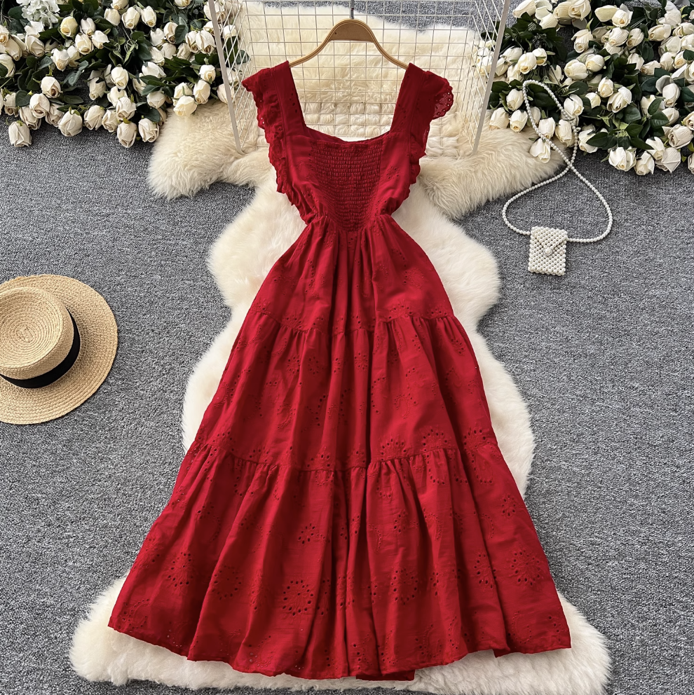 French Style Hollowed Embroidery Dress