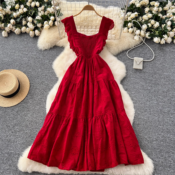 French Style Hollowed Embroidery Dress